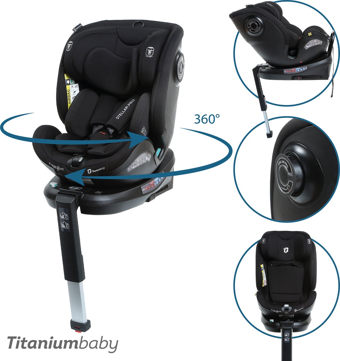 Titaniumbaby Stellar PRO I-Size 360 graden draaibaar zwart