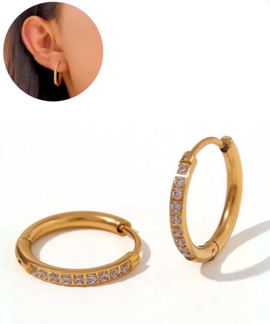 Boucles d'oreilles 20 mm Semyco® Plaqué or 18 carats - Boucles d'oreilles femme couleur or avec diamants zircone - Cadeau pour femme, petite amie, mère, anniversaire - Supernova