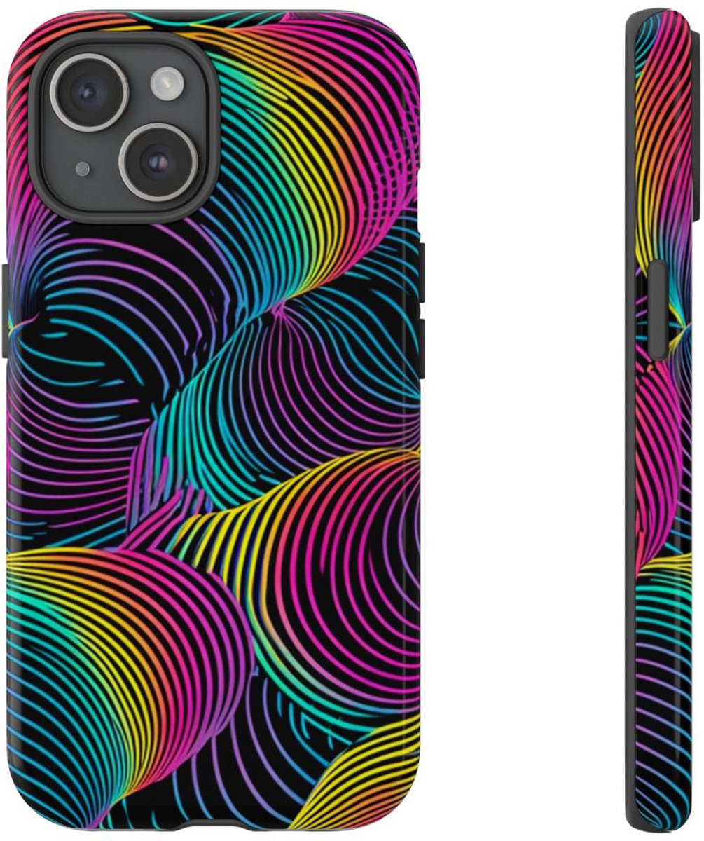 Kleurrijk Psychedelisch Optisch Patroon – Telefoonhoesje Geschikt voor iPhone 15