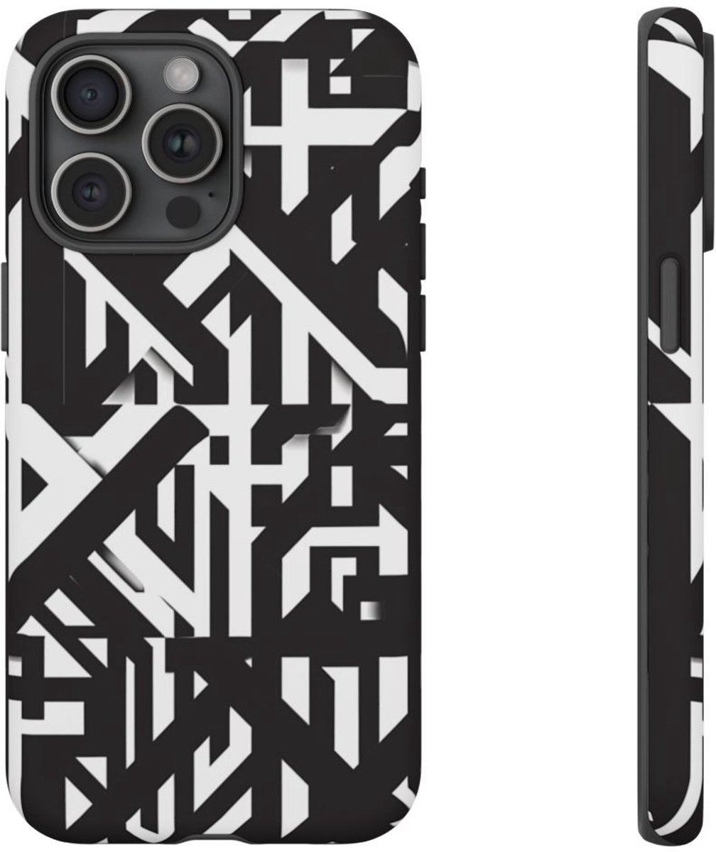 Zwart-Wit Geometrisch Patroon – Telefoonhoesje Geschikt voor iPhone 15 Pro Max