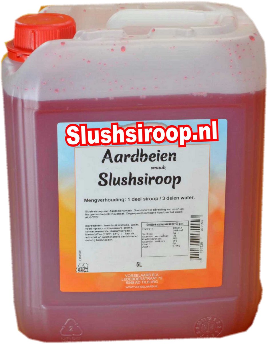 Slushsiroop AARDBEIEN - tank met 5 liter - Vorselaars - MilaNNE