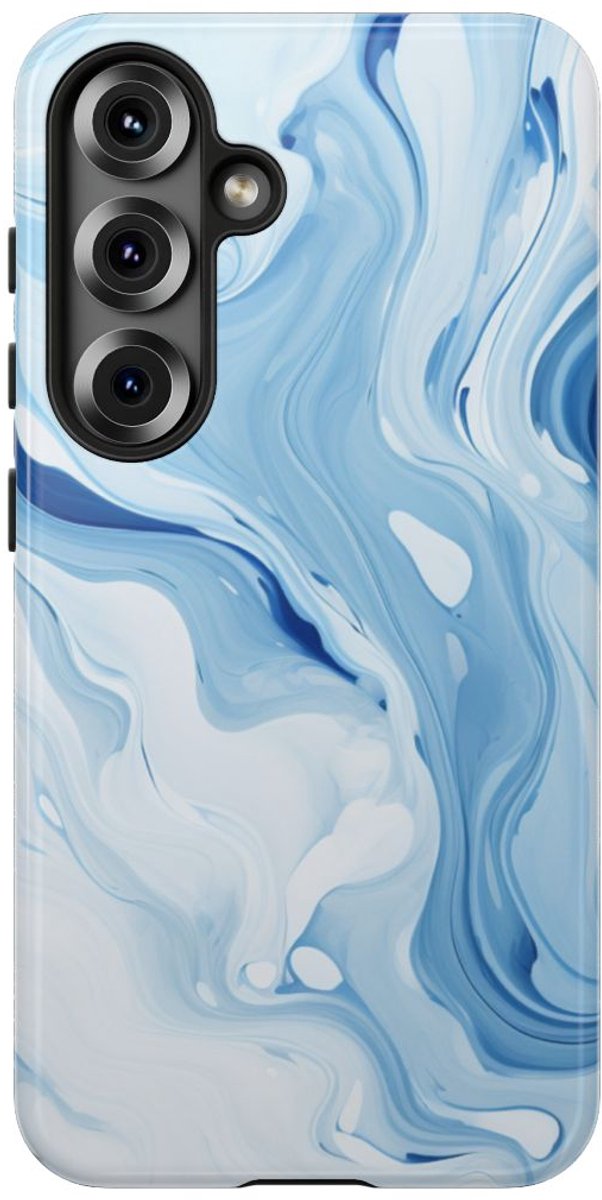 Blauw-Witte Marmerwerveling – Telefoonhoesje Geschikt voor Samsung Galaxy S25