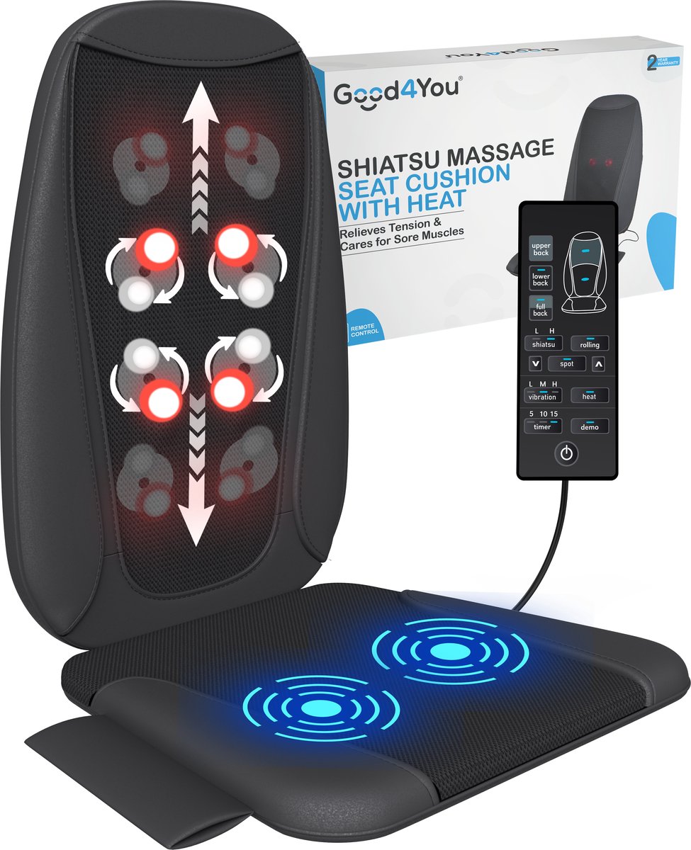 Good4You® Shiatsu Massagestoel met Warmtekussen – Rugmassage en Nekmassageapparaat - Massagekussen - Massagemat