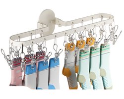 Opvouwbaar kledingrek voor aan de muur - Ruimtebesparend droogrek voor kleding - Geen extra hangers nodig - Opvouwbaar ontwerp - Ingebouwde 20 clips - Voor het drogen van sokken/ondergoed - Geschikt voor badkamer/balkon