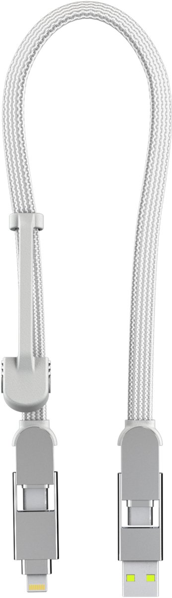 inCharge XL 30cm l Alles in één Oplaadkabel iPhone, Samsung - USB, USB-C, Lightning - Wit
