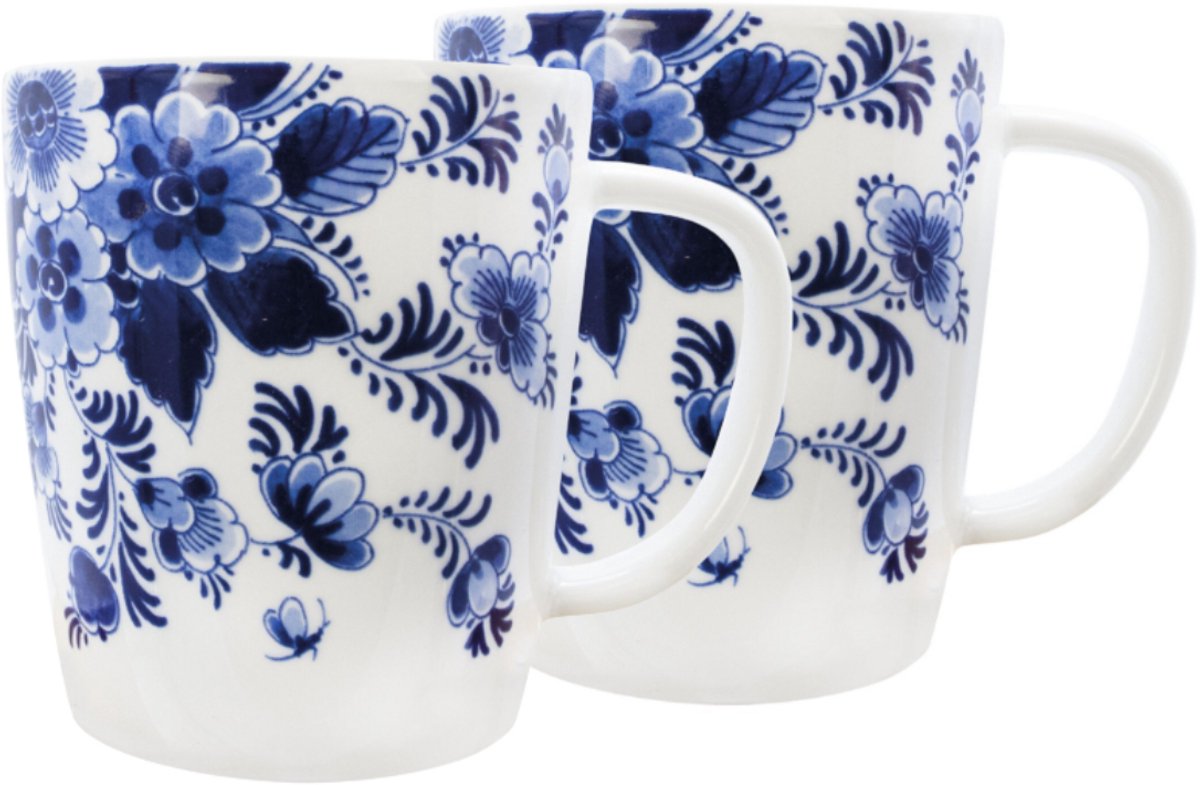 Grote Mok - Set van 2 - 400 ml - Delfts blauw mok - Royal Delft - Nederland - Hollandse cadeautjes - Grote mokken met oor