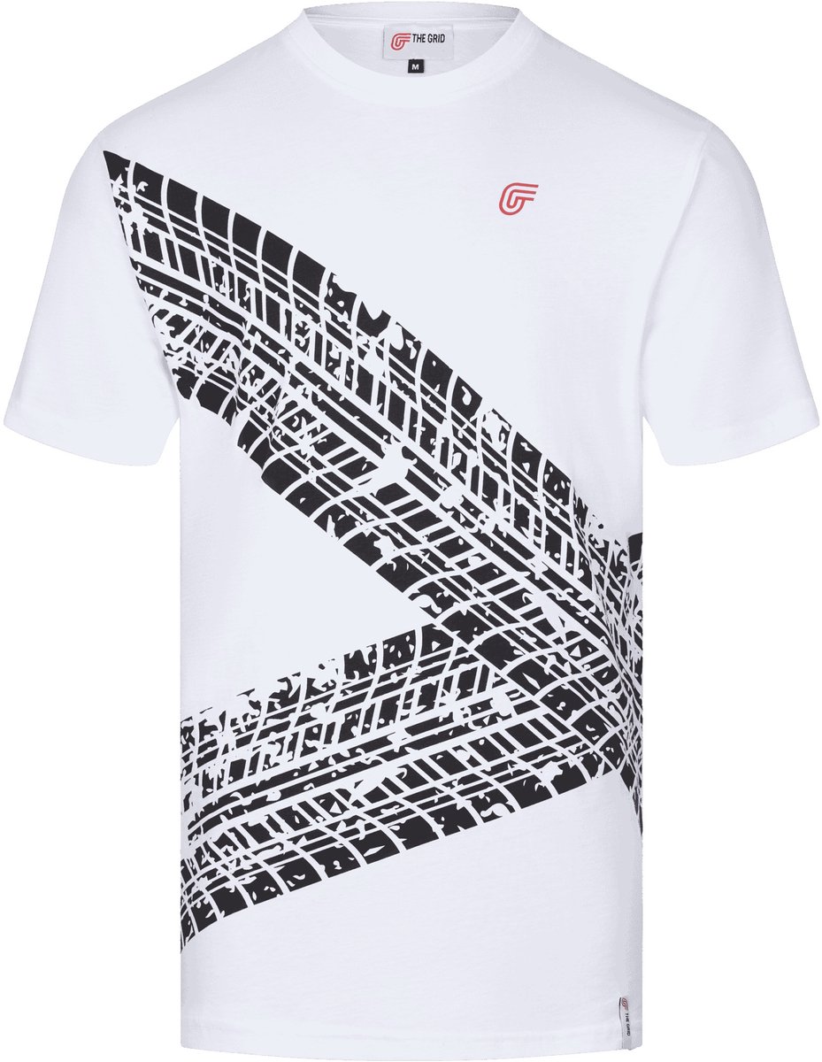 T-shirt Tire Mark Wit, maat XL - The Grid lifestyle - Racing lifestyle - T-shirts