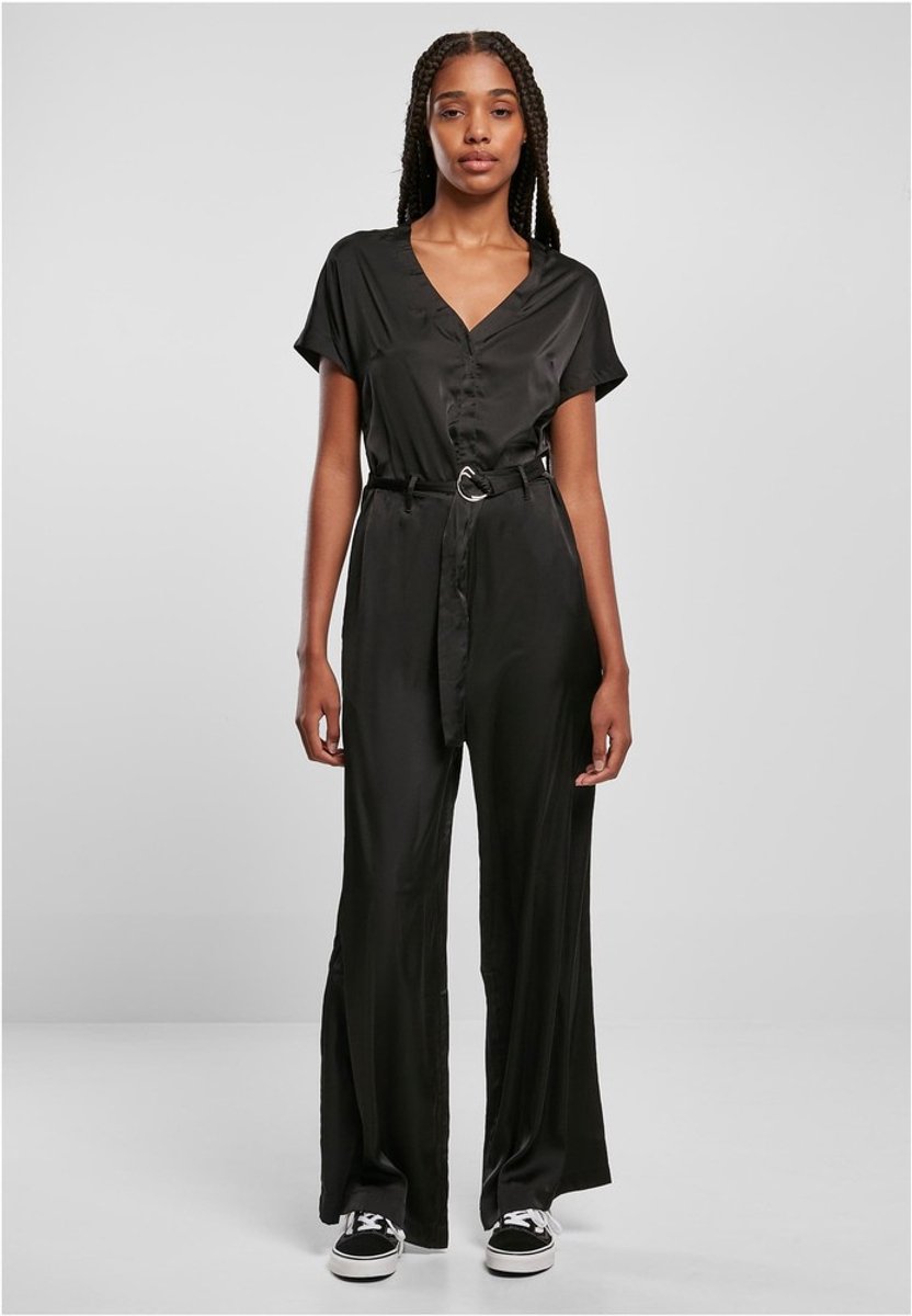 Urban Classics Satin Wide Leg Belt Jumpsuit XS Zwart