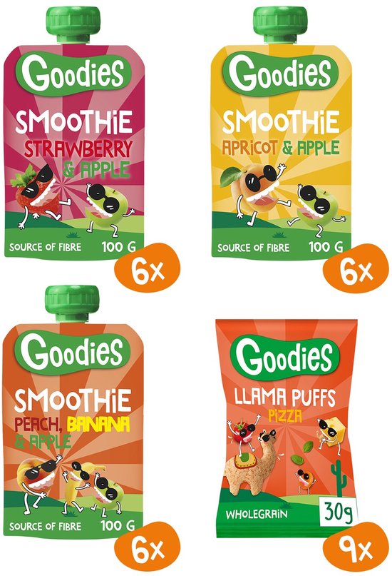 Goodies Knijpfruit & Snacks Box 3+ jaar - 27 stuks - Tussendoortjes, Snacks en Knijpzakjes - Peuters, Kleuters & Kids
