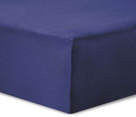 VISION Hoeslaken - Jersey katoen: Zacht, rekbaar en perfecte pasvorm - 140 x 200cm met 30cm hoekhoogte - Geschikt voor boxspring matras - Kleur: marine blauw - 100% katoen Jersey - Oekotex gecertificeerd