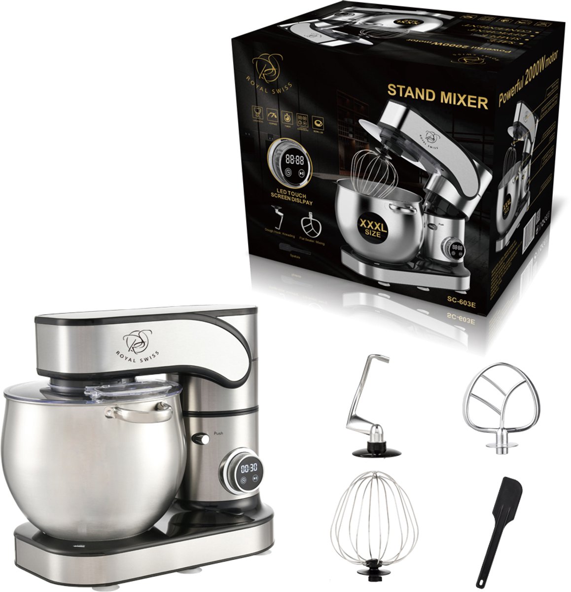 Royal Swiss SC-603E - 12L Keukenmachine 2000W Planetaire Mixer thumbnail 8