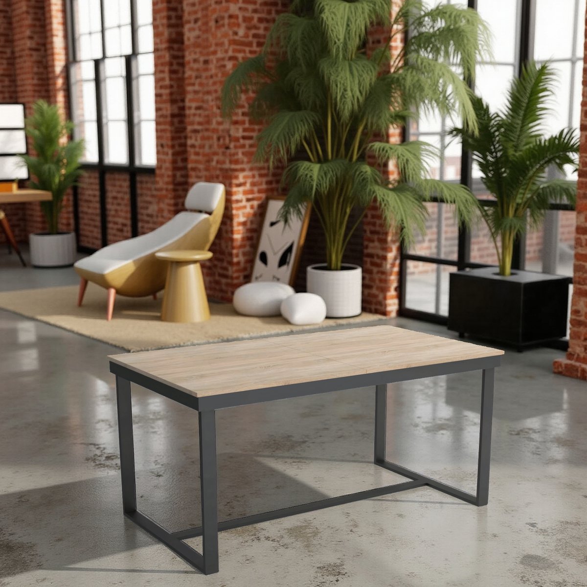 Luxe Uitbreidbare Eettafel – Sonoma Hout Met Stijlvolle Metaal Onderstel – Perfect Voor 4-12 Personen – Robuust, Praktisch en Gemakkelijk Te Reinigen ganeey