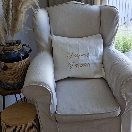 Kussen Kussenhoes met tekst bedrukt cadeau papa plek wit