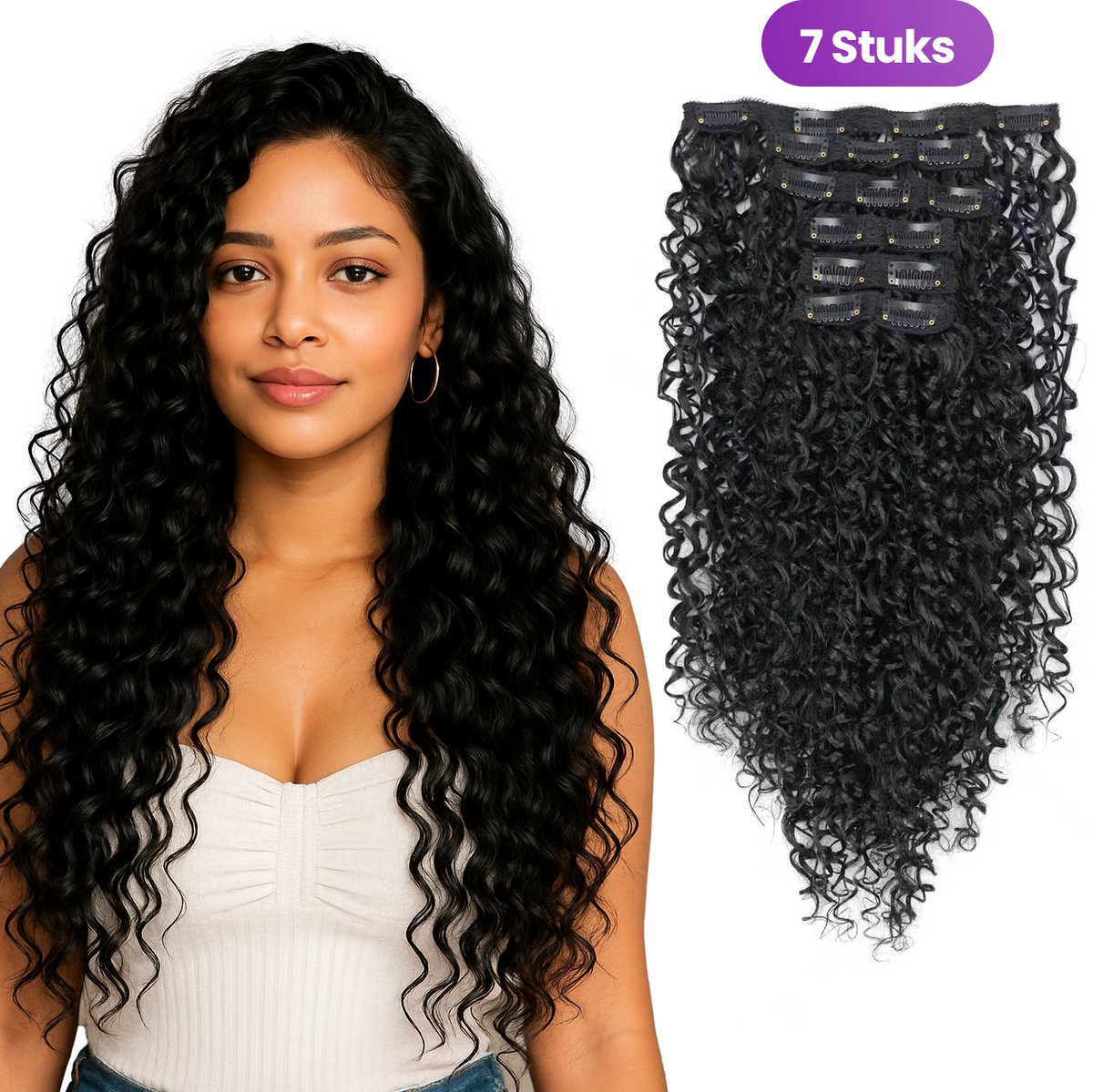 SassyGoods Haar Extensions Clip In - Hairextensions - Haarstuk - Nephaar - Nep Haar - Professionele Haarverlenging - Zwart - 50 cm