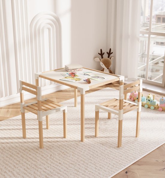 TIBOO - Kindertafel met stoelen - Lichtgroen - MDF | Leen Bakker
