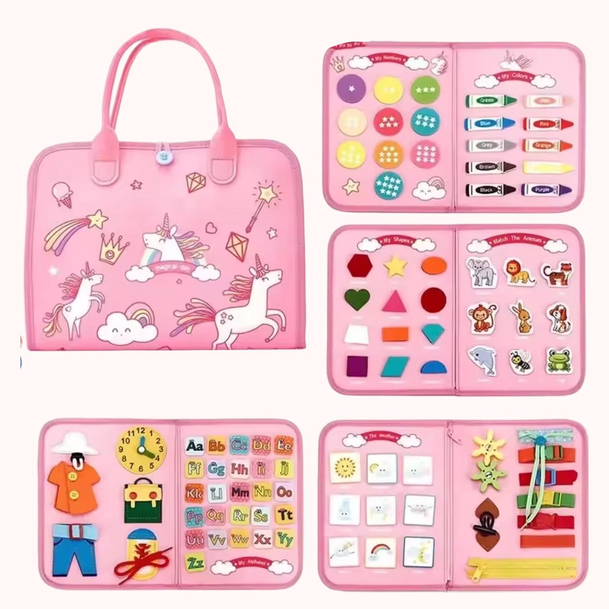 Baby Sonrisa Busy Book Roze - Montessori Activiteitenboek voor Baby & Peuter - Educatief Sensorisch Speelgoed - Kinderspeelgoed - Vanaf 3 Jaar — afbeelding 3