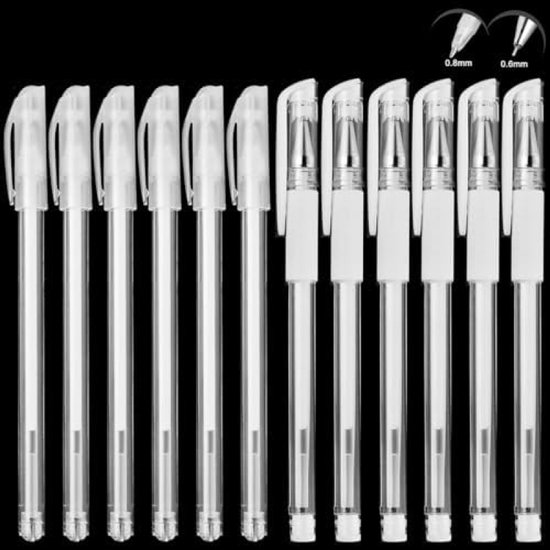 PromoHome Witte Gelstiften Set – 12 Stuks Professionele Tekengereedschappen met 0,6 mm en 0,8 mm Punten voor Zwart Papier, Kunstprojecten en Creatieve Illustraties