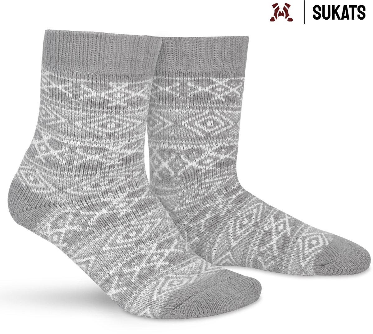 Sukats® Noorse Huissokken - 2 Paar - Maat 39-42 - Grijs - Huissokken Dames en Heren - Warme Sokken - Wollen Sokken - Slofsokken - Bedsokken - Verwarmde Sokken - Nordic Socks - Scandinavische Sokken