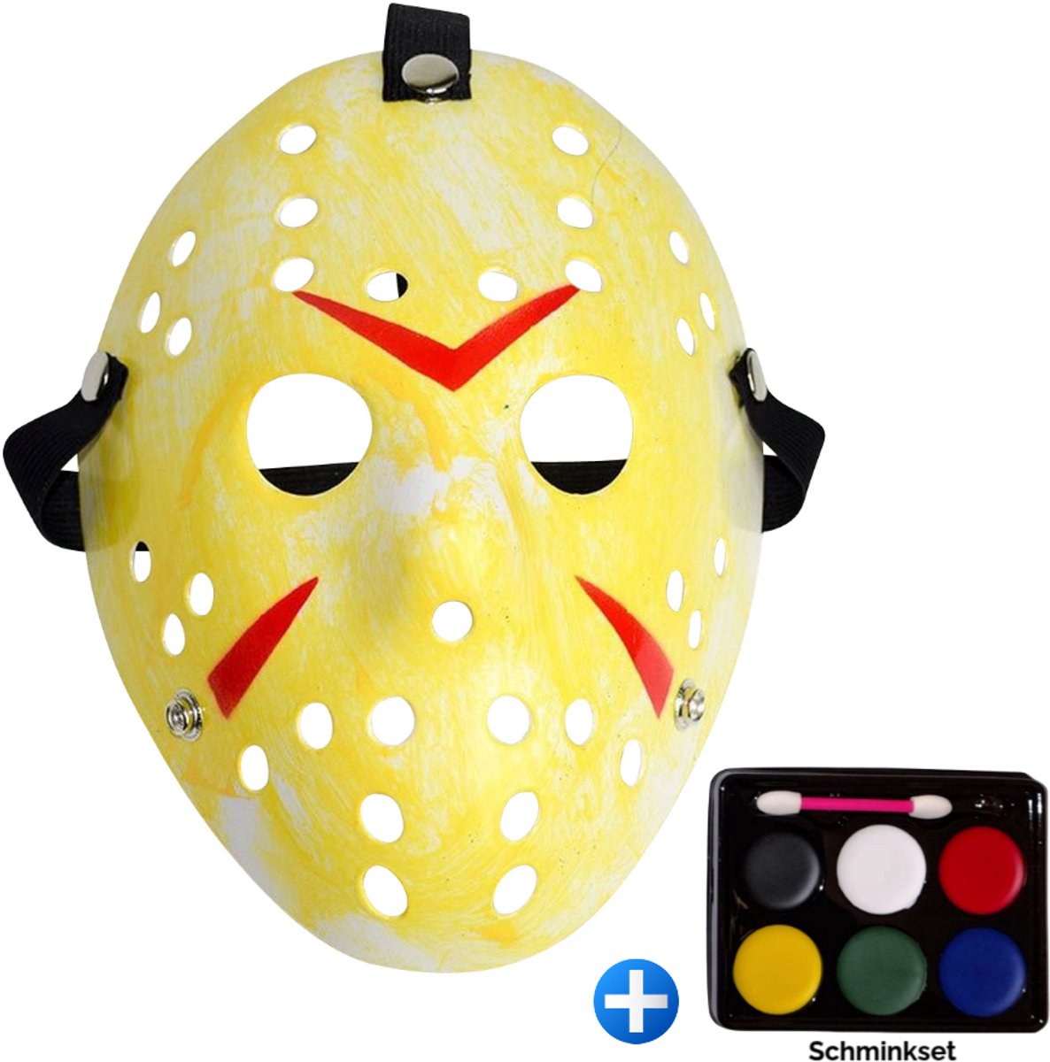 TECQX Jason Voorhees Hockey Masker - Halloween Masker - Inclusief Schminkset 6 kleuren - Horror Film Friday The 13th - Cosplay Masker - Verkleedmasker - Geel