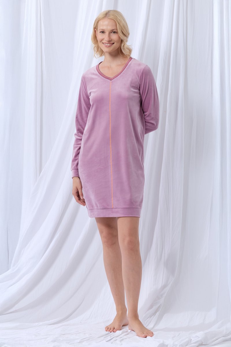 Lords & Lilies slaapkleed dames velours - warm lila - 252-51-TDA-V/351