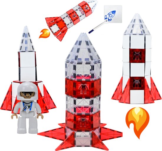 Magna Minds - Magnetic Tiles - Raket - Magnetisch Speelgoed – 93 stuks - Constructie speelgoed - Magnetische tegels - Montessori speelgoed - Magnetic toys - Magnetische bouwstenen - Speelgoed Kinderen