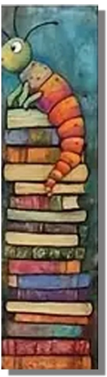 Boekenlegger Boekenwurm – Bladwijzer - Dubbelzijdig – 15 × 4 cm – Stevig karton