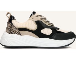 Omoda Triangle Sneakers Dames - Leren Sneaker - Zwart - Maat 42