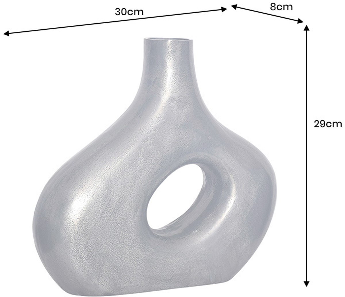 Handgemaakte vaas RING 30cm donkergrijs metalen decoratie bloemenvaas - 44864