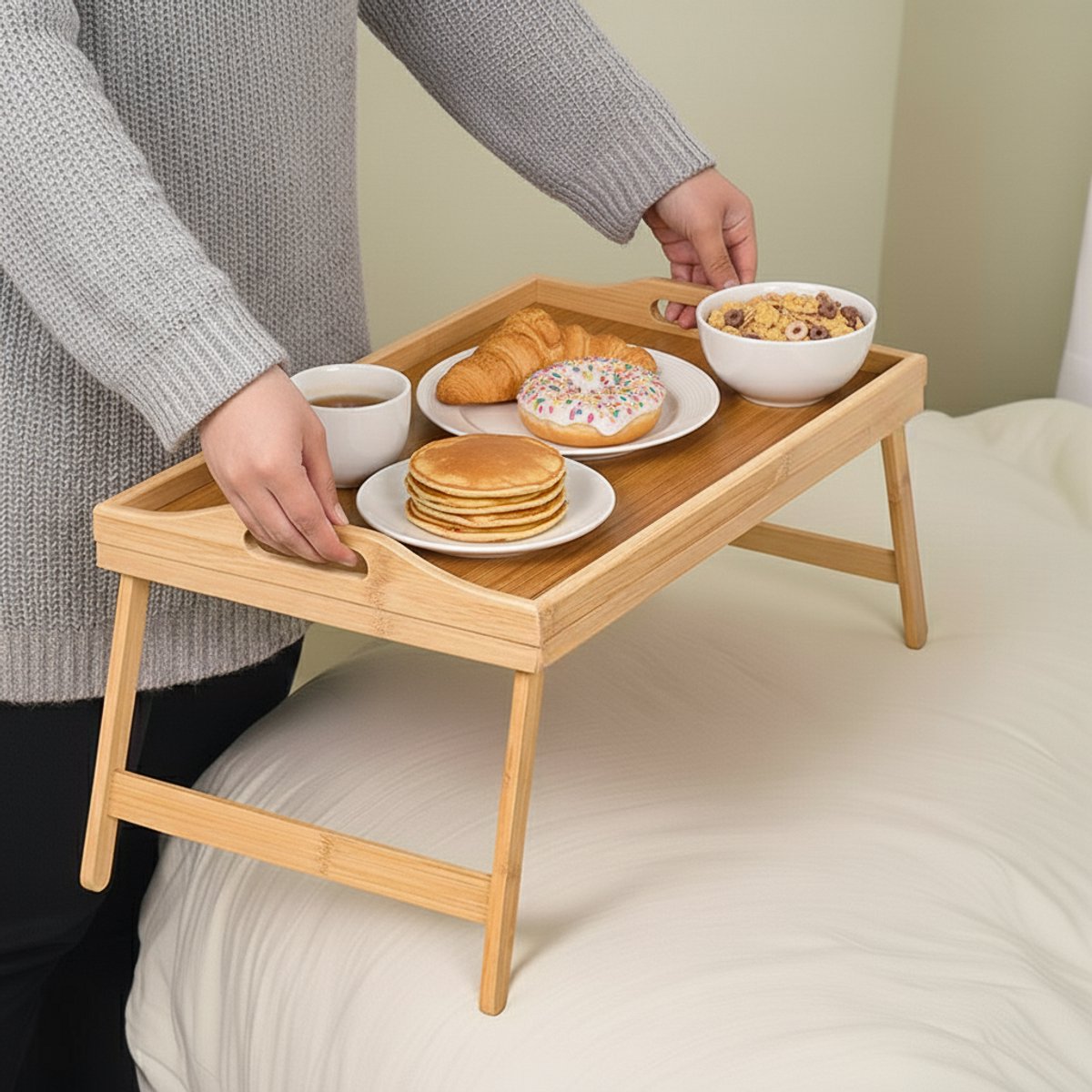 Cheffinger Serveerblad - Bamboe - Inklapbare Poten - Ontbijt Op Bed Dienblad — cadeau in Koken & Dineren - foto 4