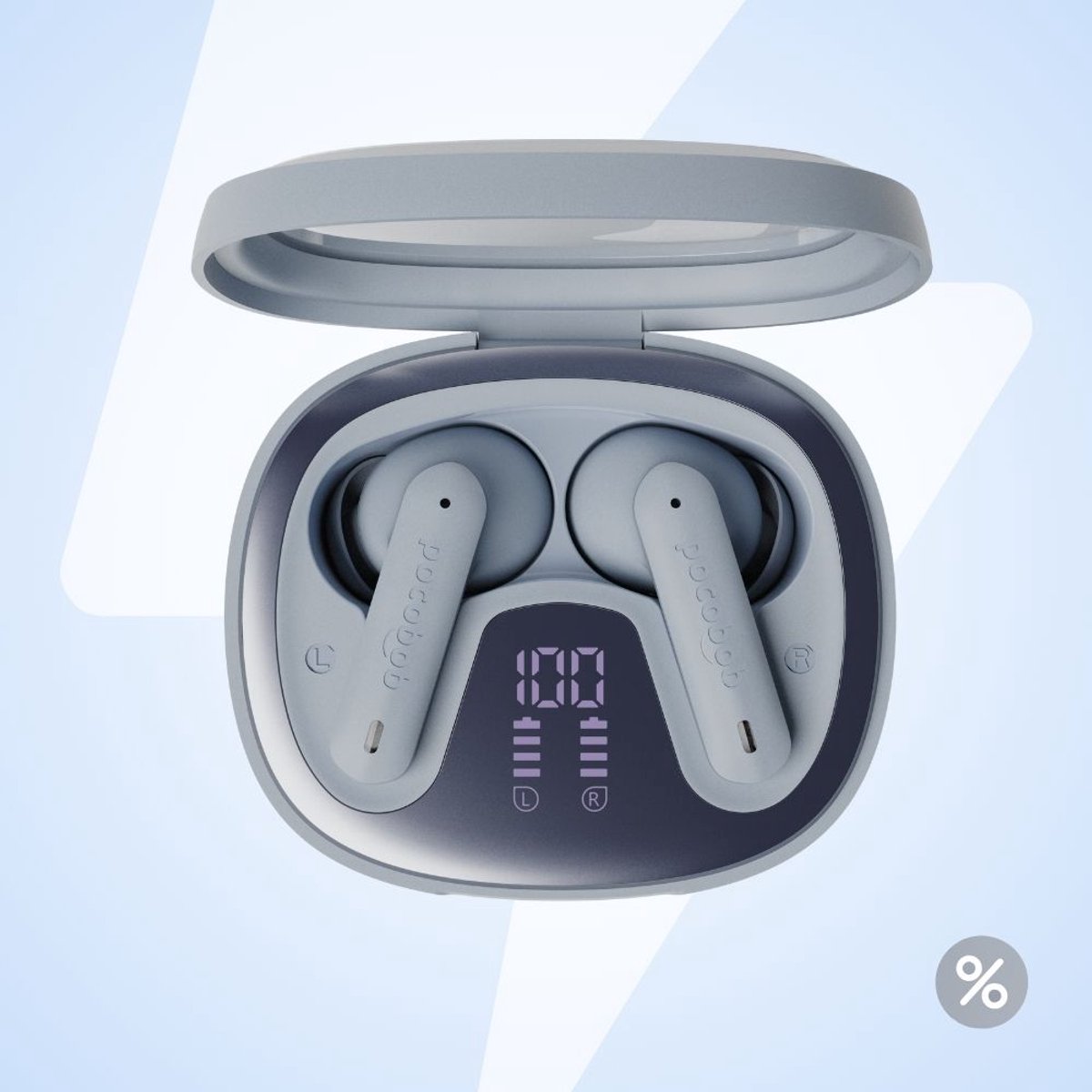 pocobob® 8 - Draadloze oordopjes - Lichtblauw - In-ear oortjes - Met mic - Met APP