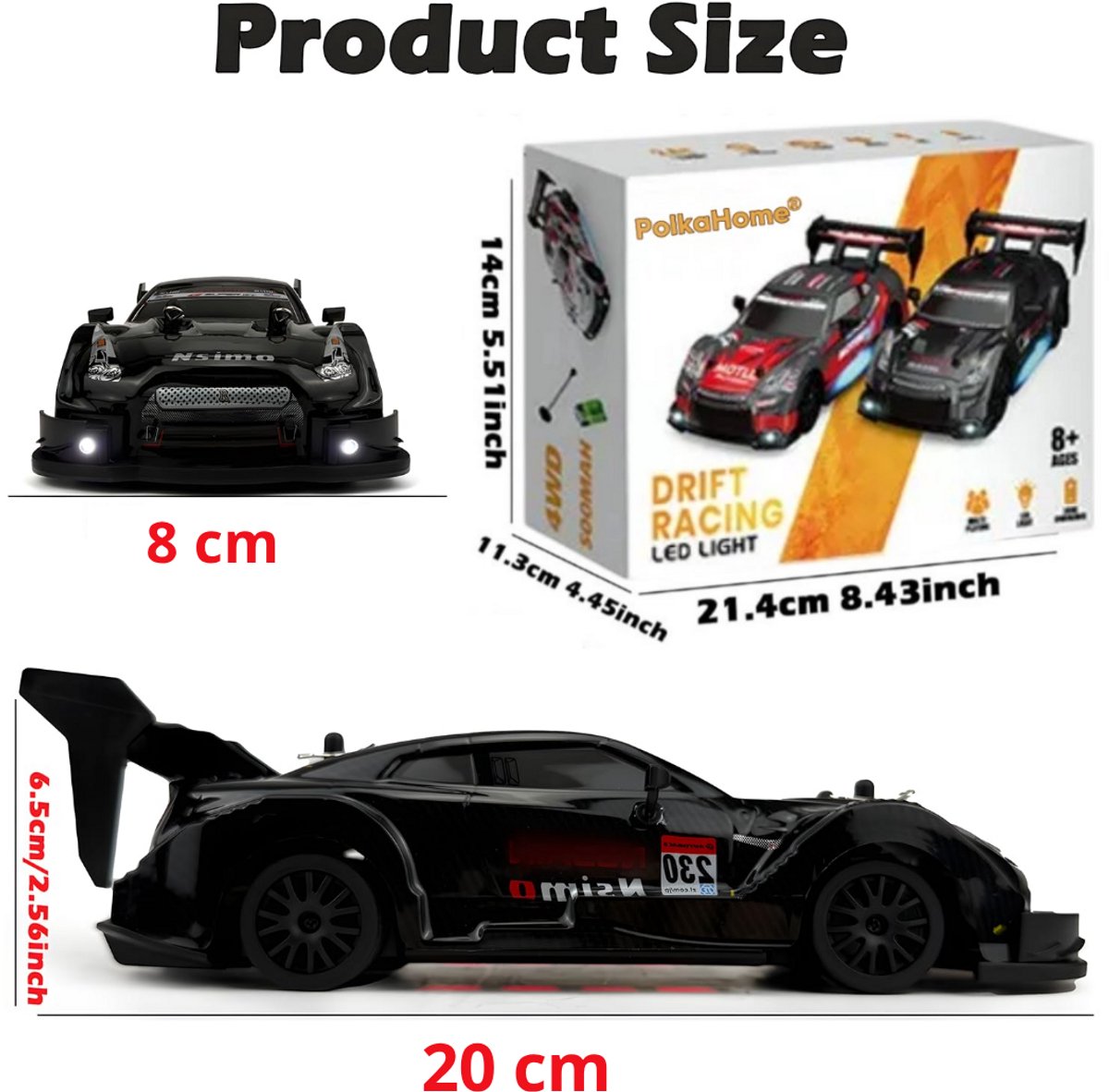 PolkaHome RC Drift Auto 1:24 – Afstandsbestuurbare RC Auto – 4WD – 2 Accu’s – 20 km/h — afbeelding 7