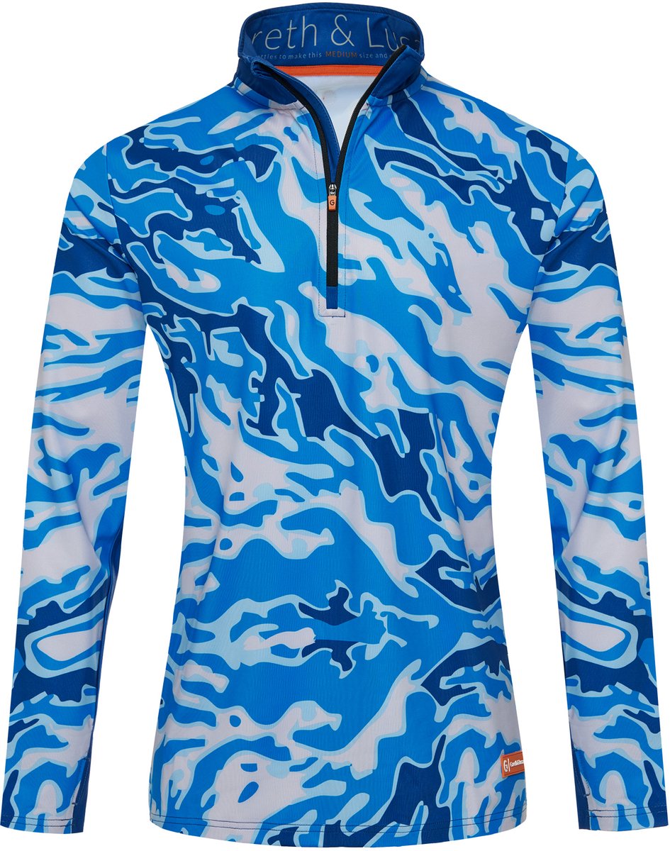 Gareth & Lucas Skipully The One Hundred and Five Heren 100% Gerecycled Polyester Midlayer Sportshirt Wintersport Blauw