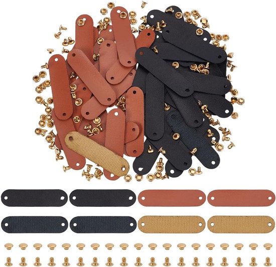 100 Stück PU Handmade Label, Labels zum Annähen, Leder Etiketten mit Löchern, Lederlabel, Personalisierte Tag, Handgefertigte Nähetiketten für DIY Handmade Näharbeit Deko, Crafting Decorations