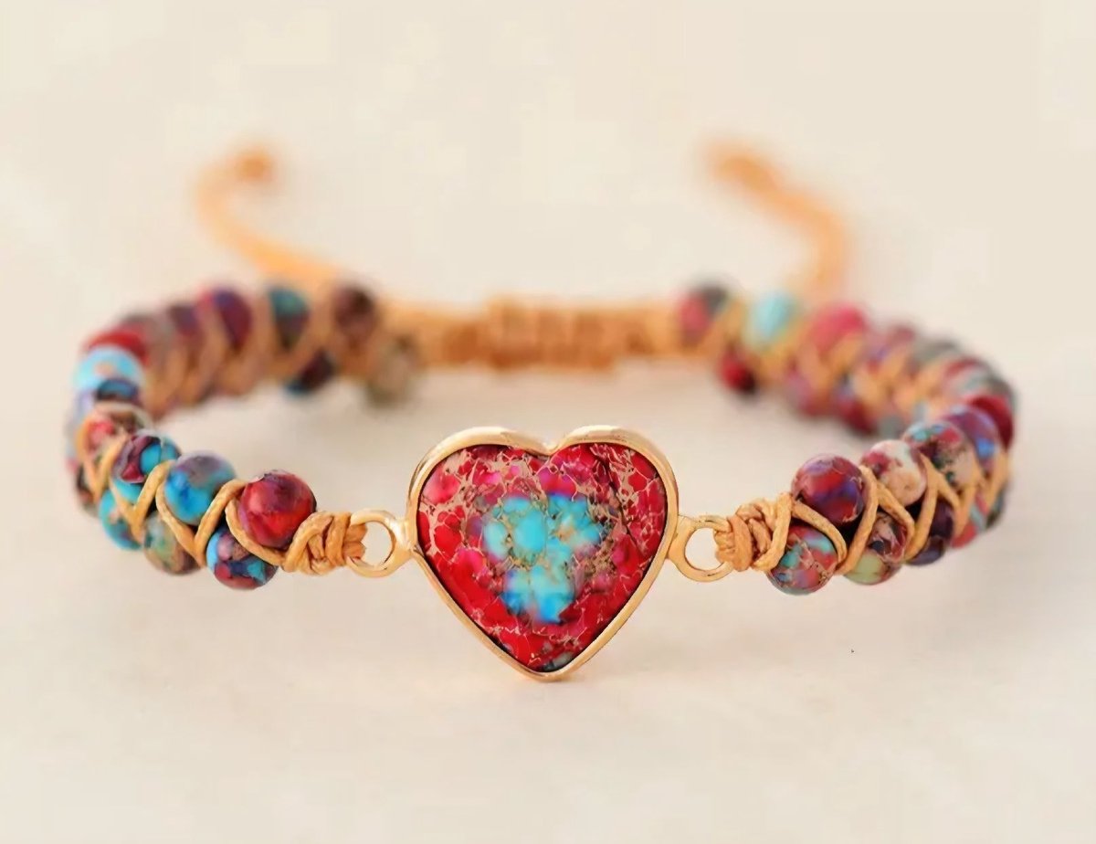 S4H – Armband Liefdesenergie – Rode & Turquoise Jaspis Hart