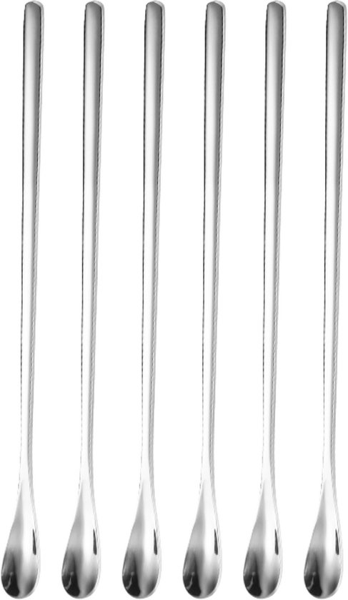 Six cuillères argentées en acier inoxydable.