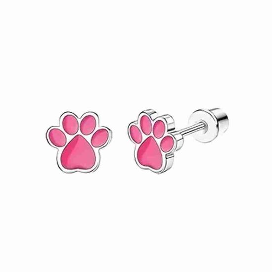 WeLoveSilver - Boucles d'oreilles clous enfant - patte d'animal rose - couleur argent