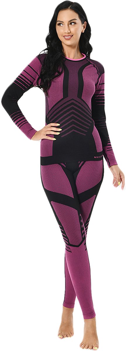 VIMOSE Thermo Ondergoed set voor Dames Naadloos -Thermokleding Set - Thermobroek + Thermoshirt -Wintersport kleding - onderkleding-ROOD_ROOS-L