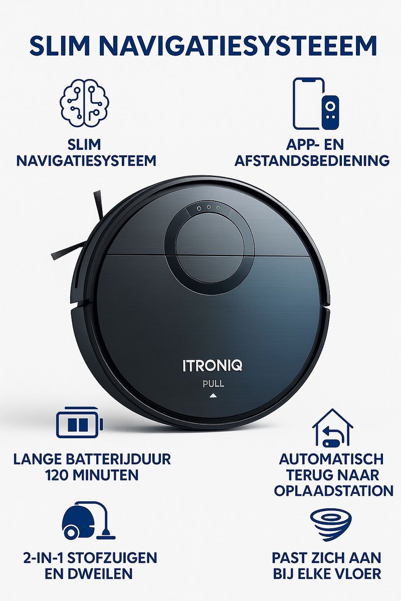 Afbeelding 3 van Robotstofzuiger met Dweilfunctie - 120minuten - Met Oplaadstation - Robotstofzuigers - Huisdieren - met Dweil - Luxe Robotstofzuiger - Dweilrobot - Automatisch opladen - met App of afstandsbediening te gebruiken