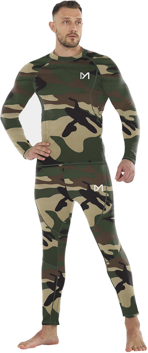 VIMOSE Mannen Thermo Ondergoed Set - Wintersport - Onderkleding - Ski, Motor, Ademend & Stretch-Groene camouflage-XL