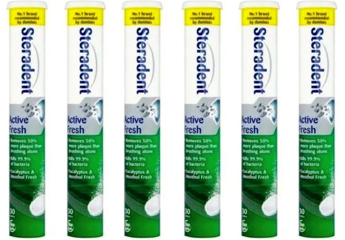 Steradent Kunstgebit reinigingstabletten - Active Fresh - Voordeelverpakking 6 x 30 Stuks