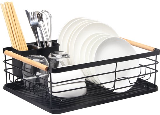 MONOO Égouttoir à Vaisselle Zwart - Égouttoir à Vaisselle 2 Couches - Égouttoir de Cuisine - Égouttoir à Vaisselle - 49x26x12 cm