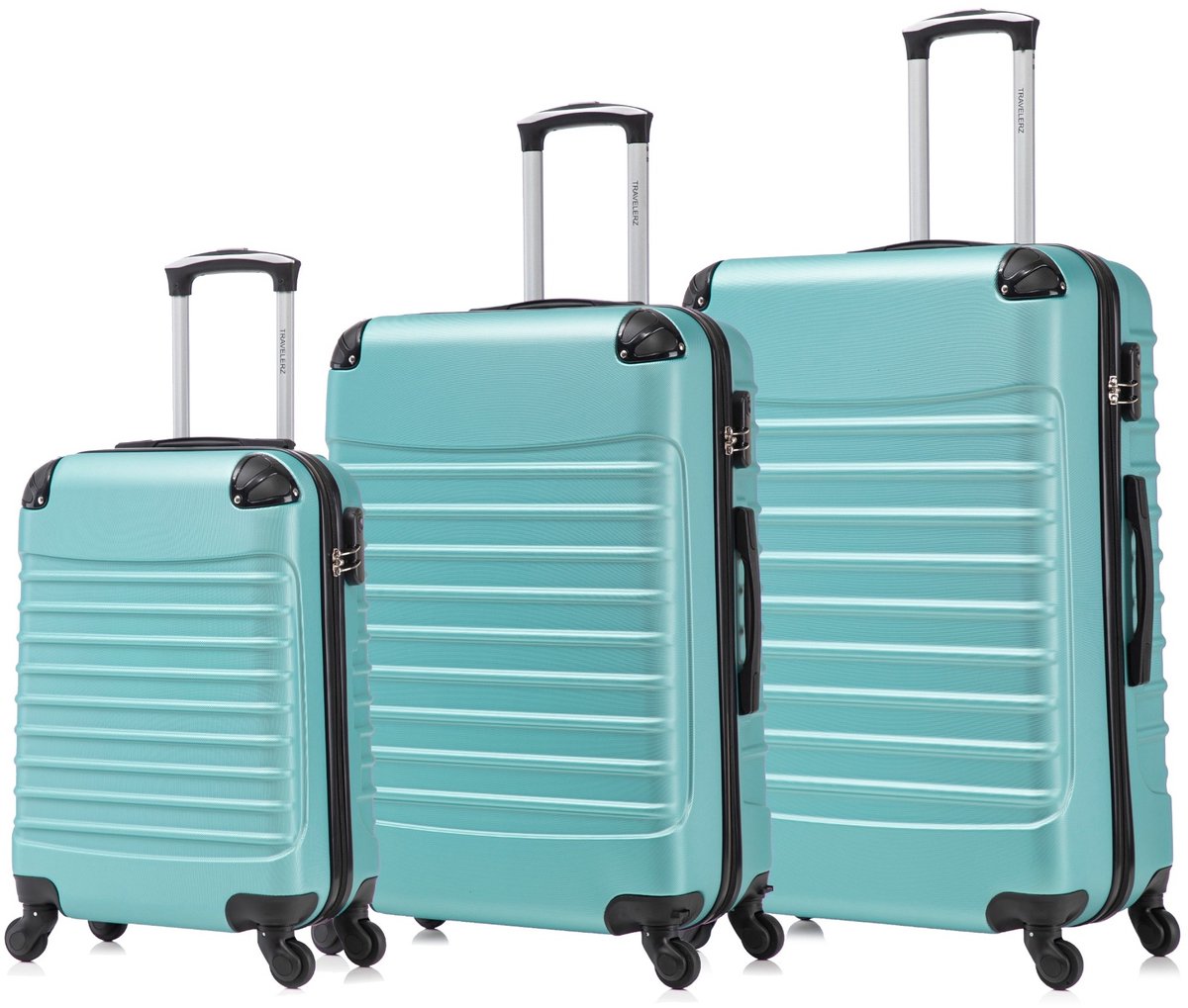 Travelerz Rome Kofferset 3-Delig – Handbagage 39L + Large 69L + Extra Large 95L – Lichtgewicht ABS – Spinner Wielen – Licht Groen – Met Cijferslot