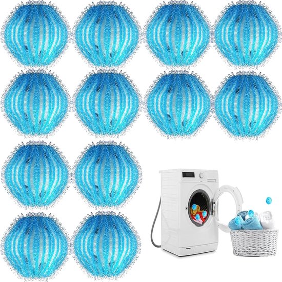 Boules d'épilation - Boules de lavage pour machine à laver - Boules de lavage anti-salissures - Boules absorbantes anti-peluches - Blauw - 12 pièces