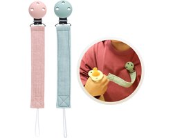 Funnies Speenkoord 2-Pack Stone Green en Rosebud - Speenkoorden - Speenlint - Fopspeenkoord - Fopspeenhouder - Baby Accessoires - Speenketting - Voor Jongens en Meisjes - Kinderwagen - Set van 2 Stuks - Kleding - Veilig - Duurzaam - Handig