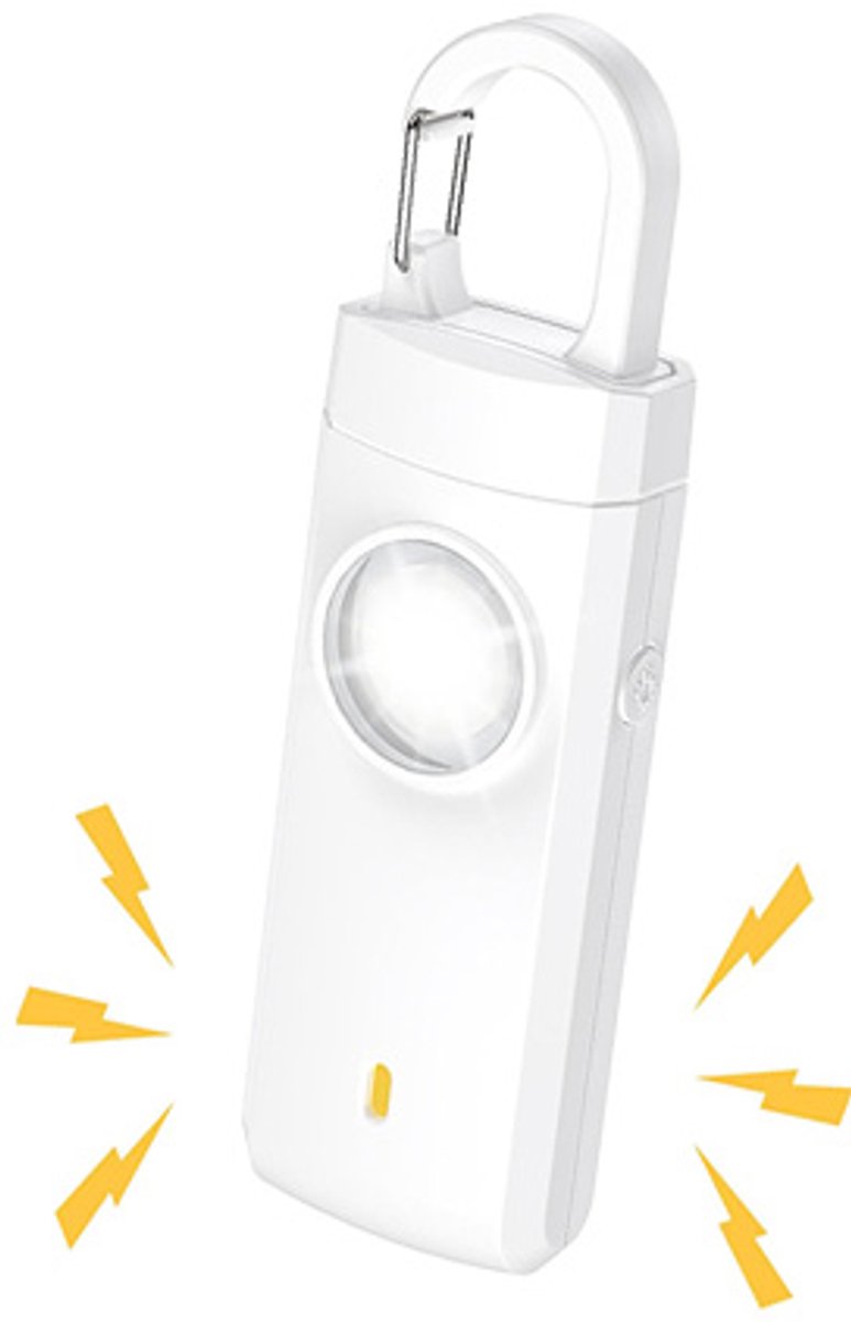 Persoonlijk alarm zelfverdediging - Zelfverdedigingsalarm voor vrouwen -Alarm sleutelhanger- Noodalarm - Oplaadbaar alarm - Met LED-lampje Zelfverdedigingsalarm voor vrouwen, ouderen en kinderen - Wit