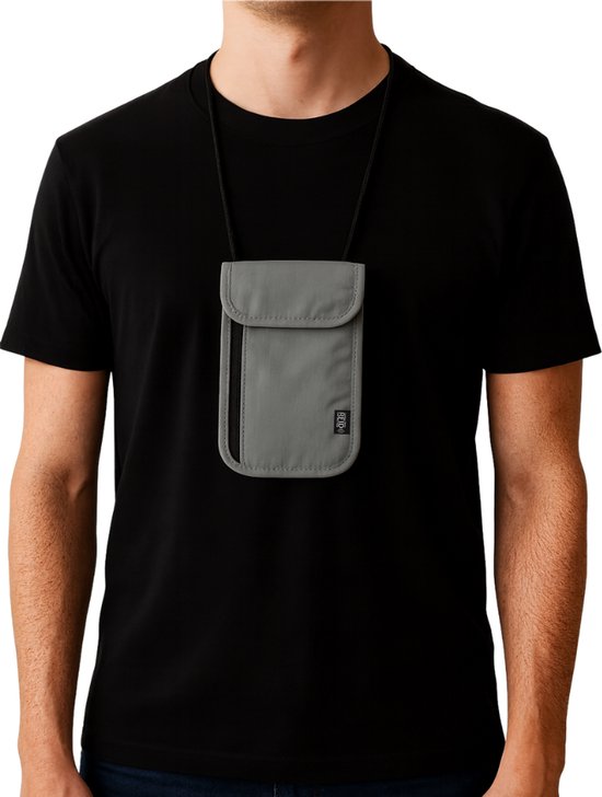 Foto: Rfid protection nektasje reisportemonnee nektasje voor paspoort voor dames en heren waterafstotend travel wallet nektasje voor op reis en vakantie money belt grijs