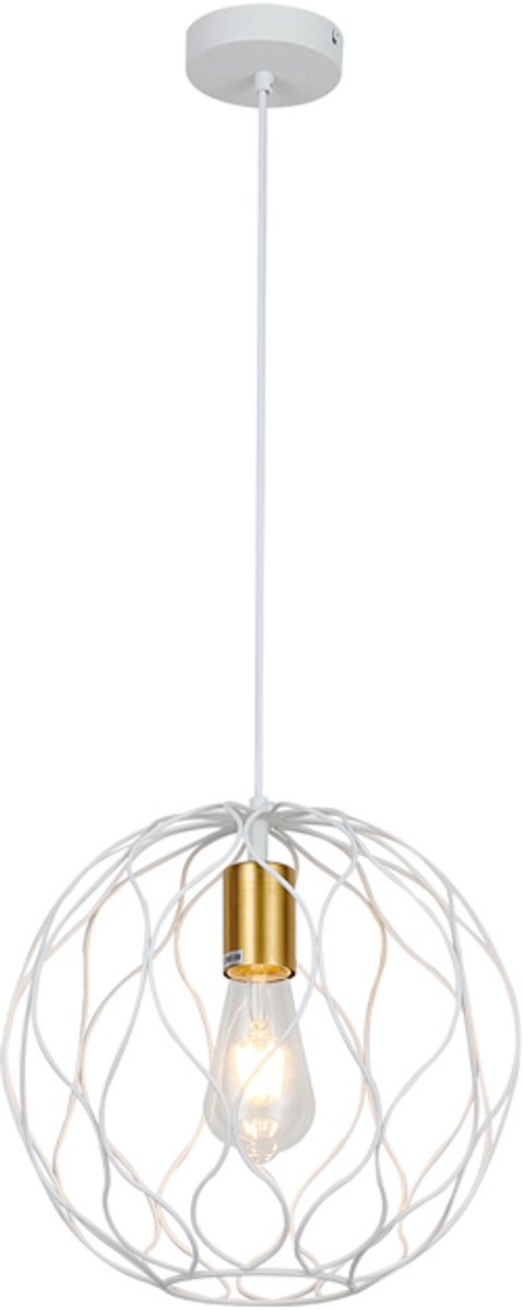 ONDA pendel 1x E27 Ø30cm wit + geborsteld goud