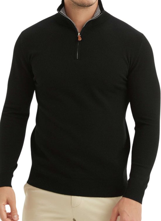 YVES ENZO Half Zip Heren sweater - Schipperstrui met rits - Coltrui Heren - Heren Trui - Maat S - Zwart