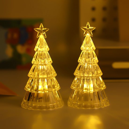 Nachtlampje - Bureaulamp - Nachtlampje kinderen - Kerstboom nachtlampjes - Acryl Nachtlampje Strepen & Sterren - Tafellamp Warm Licht - Compact & Sfeervol (10,5 × 10,5 × 5,5 cm) van Merkloos — afbeelding 4