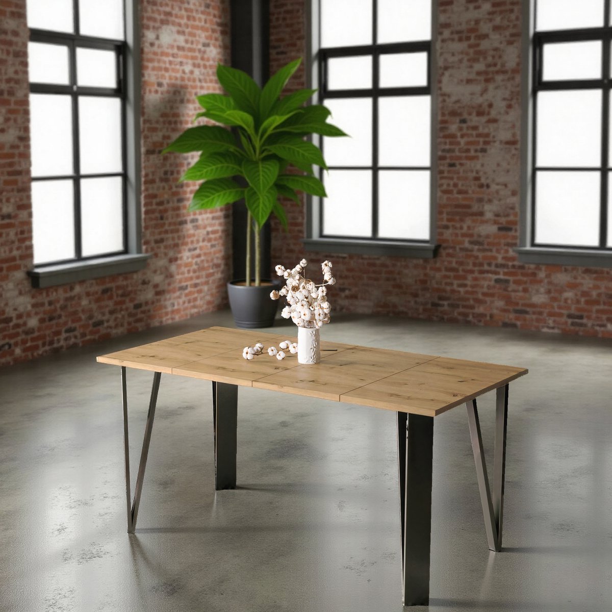 Bourdonne Extendable Dining Table – Handcrafted Oak – Rectangular Wood Table for 6 People – Stylish & Robust Dining Table with Black Frame – Adjustable 80-170 cm ganeey